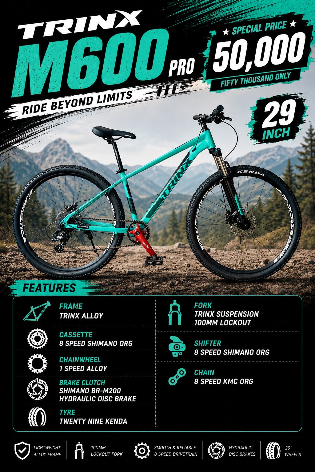 29.ER TRINX  COSTOM 1-8 SPEED MOUNTAIN BIKE M-600 PRO