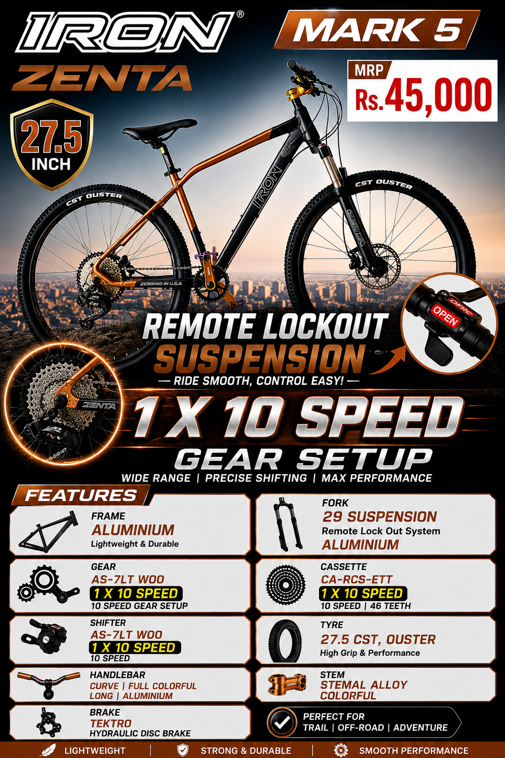 CYCLE 27.5 GEAR 1-10 SPEED ZENTA IRON MARK-5